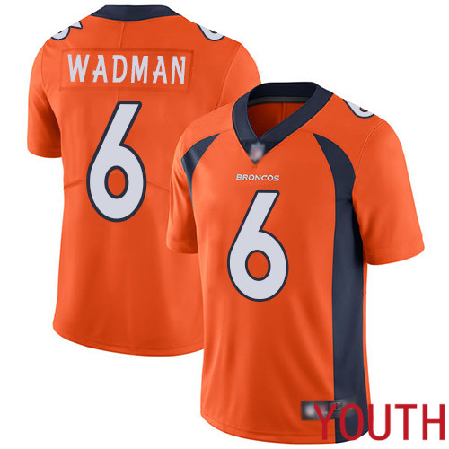 Youth Denver Broncos 6 Colby Wadman Orange Team Color Vapor Untouchable Limited Player Football NFL Jersey